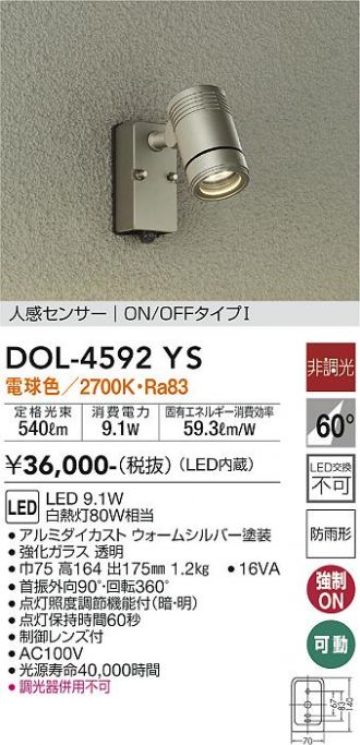 DOL-4592YS(大光電機) 商品詳細 ～ 激安 電設資材販売 ネットバイ