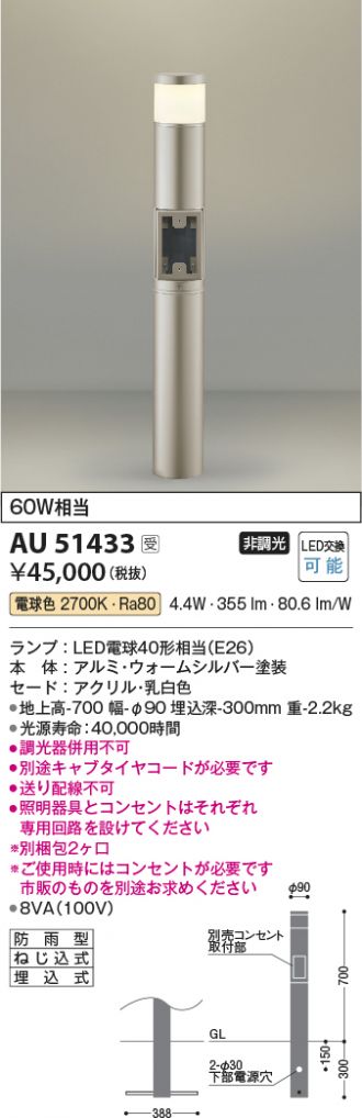 AU51433(コイズミ照明) 商品詳細 ～ 激安 電設資材販売 ネットバイ